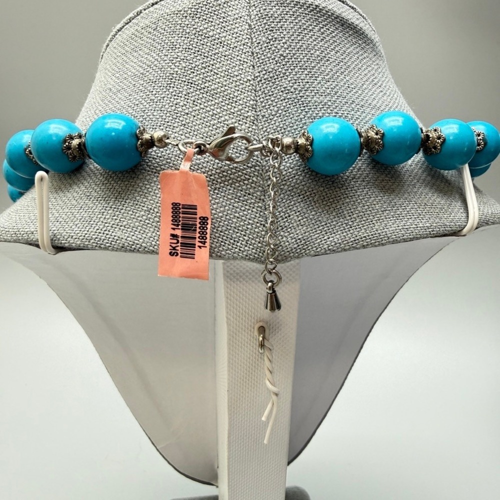 Robin Egg Blue Round‎ Graduated Dyed Stone Bead Necklace 18" Silver Tone Spacers - Picture 5 of 9